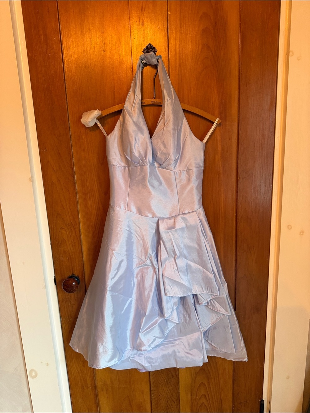 Light Blue Halter Cocktail Dress with Ruffle Skirt